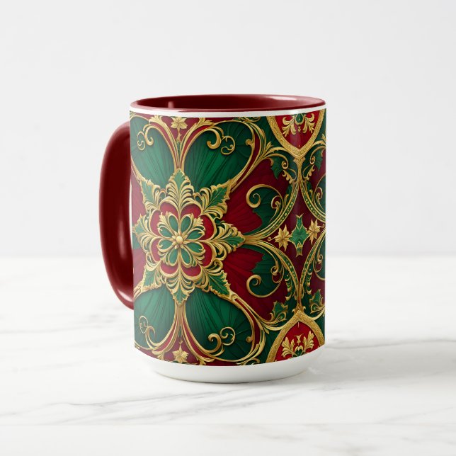 Taza Mug feriado de Navidades rojos verdes (Anverso izquierdo)