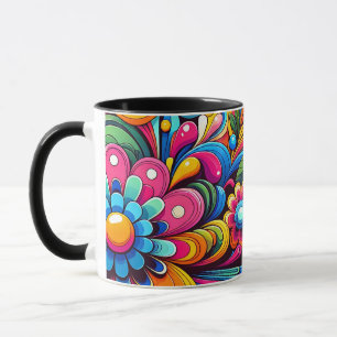 Taza Mug Floral de color pop - Flores retro psicodélica