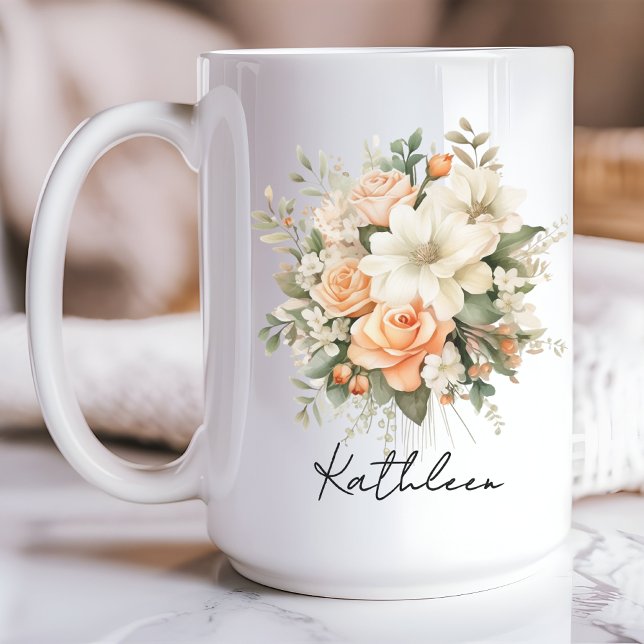 Taza Mug floral personalizada, regalo para mujeres y ma ( personalized name mug, flowers mug, birthday gift for women, Mother’s Day gift, mom mug, bridesmaid)