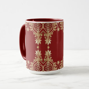 Taza Mug floral roja de oro moderno