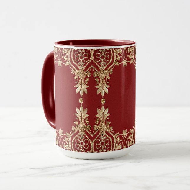 Taza Mug floral roja de oro moderno (Anverso izquierdo)