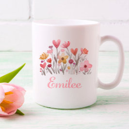 Taza Mug floral rosa acuarela personalizada
