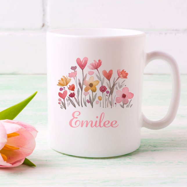 Taza Mug floral rosa acuarela personalizada (Subido por el creador)