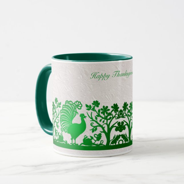 Taza Mug floral verde del Día de Acción de Gracias Turq (Anverso izquierdo)