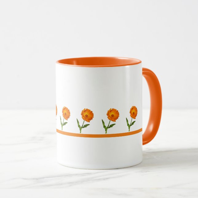 Taza Mug - Flores Naranjas en una línea (Anverso derecho)