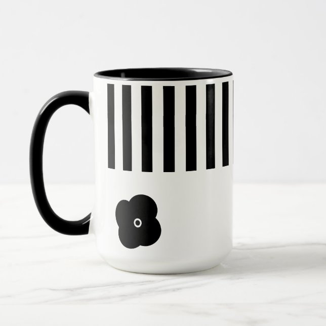Taza Mug foral mínima en blanco y negro (Izquierda)