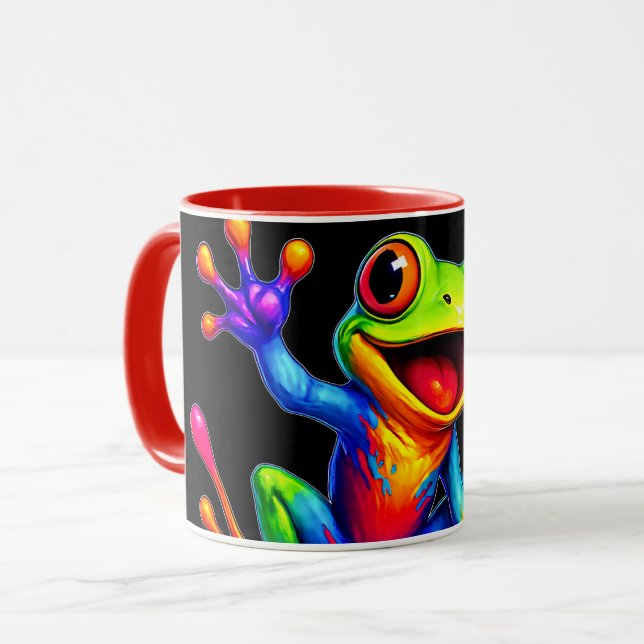 Taza Mug fun et éclatant, grenouille colorée joyeuse. (Anverso izquierdo)