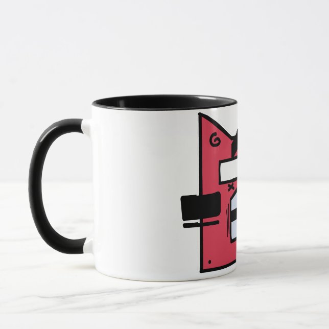 Taza Mug Gato Geométrico Rojo Negrita - Estilo Personal (Izquierda)