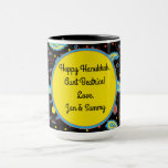 Taza Mug "Hanukkah Paisley Dreidels and Stars"<br><div class="desc">Mug "Hanukkah Paisley Sueña y Estrellas". Personalice escribiendo sus propias palabras con su tamaño de letra, estilo y color favoritos. (La burbuja de la palabra amarilla se puede mover o borrar, si prefieres tener el diseño sin la redacción.) Disfruta de esta taza de Hanukkah para ti mismo, o para alguien...</div>