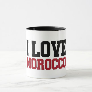 Taza Mug I Love Morocco typographie rouge et noire