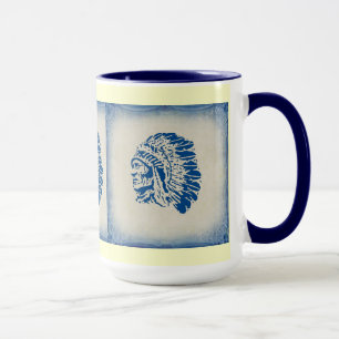 Taza Mug. jefe indio americano de la silueta azul