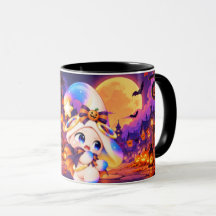 Mug Kawaii Halloween Citrouilles et Petit Fantôme