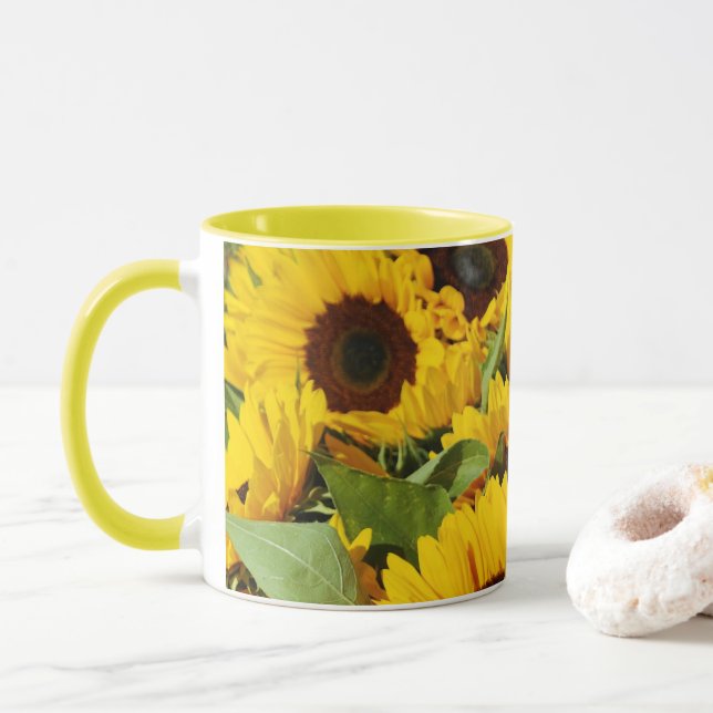 Taza Mug Large Yellow Sunflowers (Con donut)