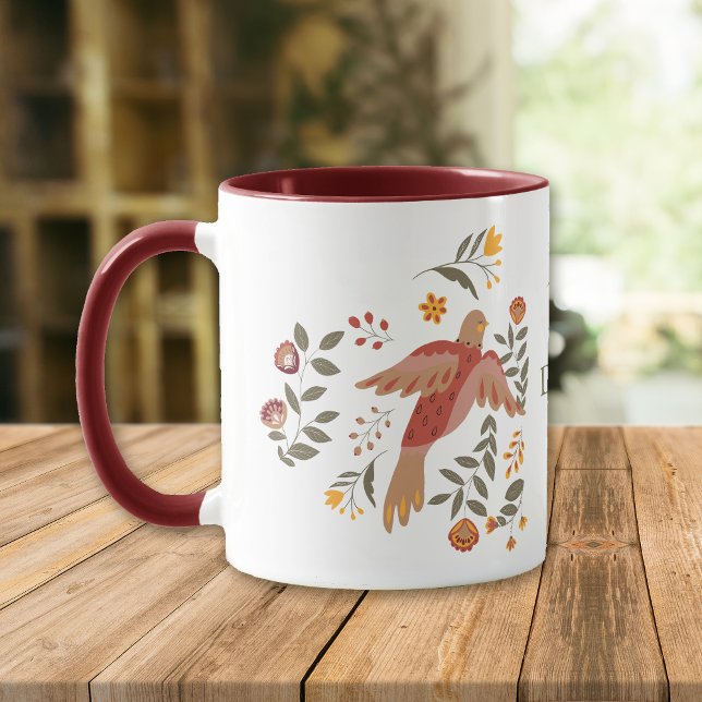 Taza Mug Monograma de la paloma floral de arte popular (Subido por el creador)
