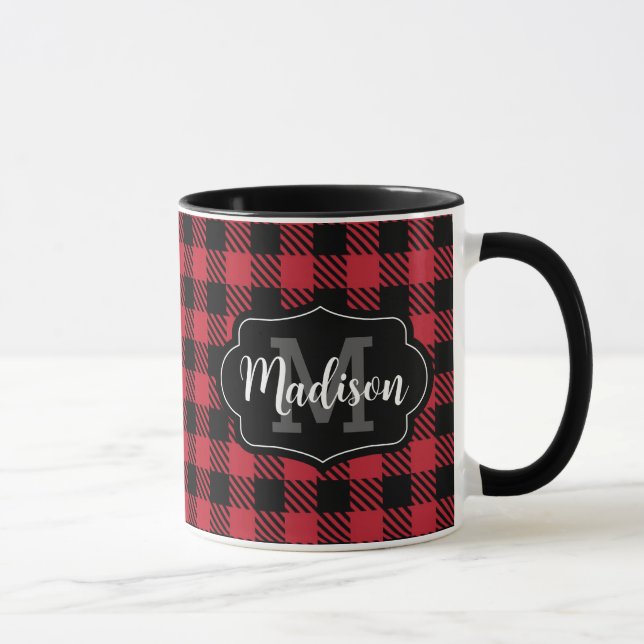 Taza Mug Monograma Tone Red Black Buffalo Plantado (Derecha)