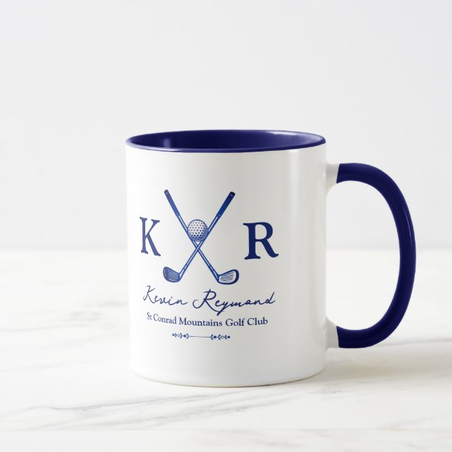 Taza Mug Monogramada Azul para un golfista (Derecha)