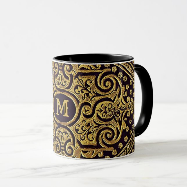 Taza Mug Monogramada Ornamental Dorada (Anverso derecho)