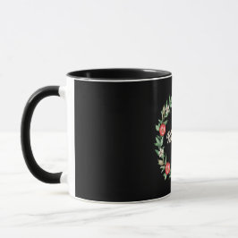 Taza Mug negra con imagen rosa granada de guirnalda de 