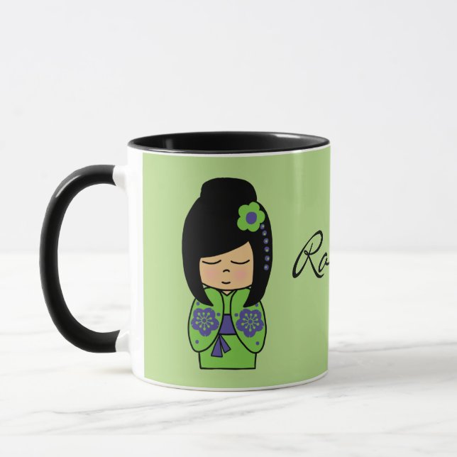 Taza Mug negra de muñeca Kokeshi (Izquierda)