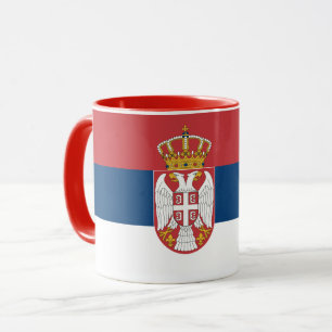Taza Mug negro en coma con bandera de Serbia