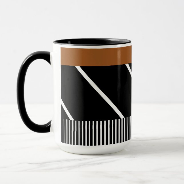 Taza Mug negro, marrón y blanco - Moda en franjas (Izquierda)