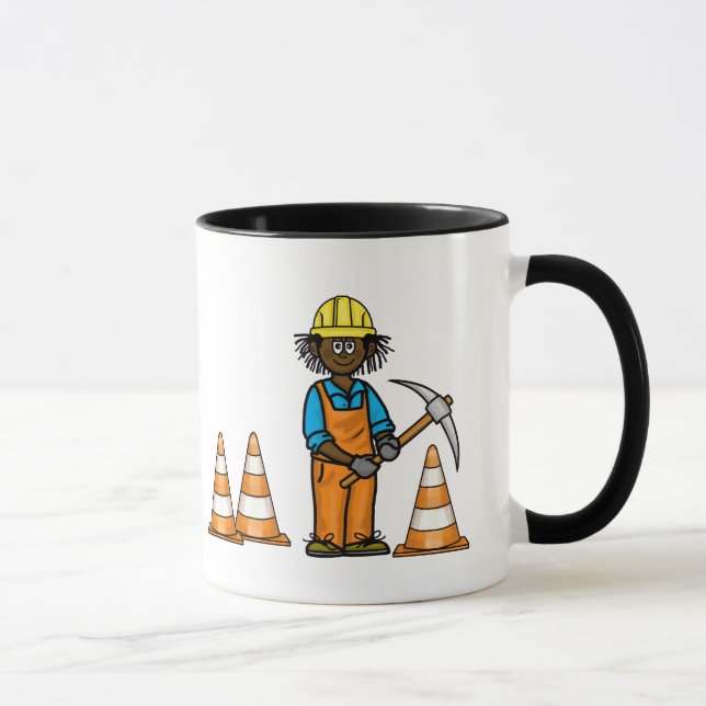 Taza Mug. nombre del trabajador de construcción negra (Derecha)