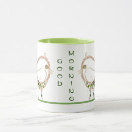 Taza Mug - Pájaro alambrado con piedras verdes