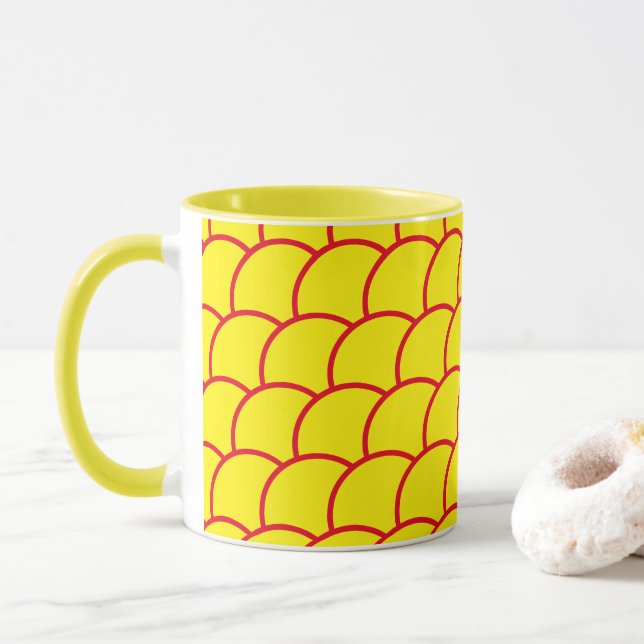 Taza Mug - Patrón de la escala de peces amarillos (Con donut)