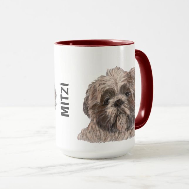 Taza Mug personalizada de acuarela shih tzu (Anverso derecho)