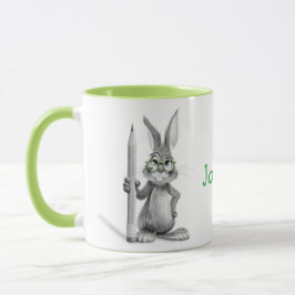 Taza Mug personalizada de conejo con manija verde