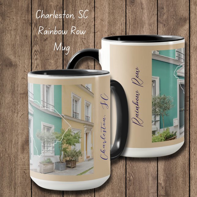Taza Mug personalizada de la fila del arcoiris de Carol (Have your morning coffee in this Colorful Rainbow Row, Charelston South Carolina mug! )