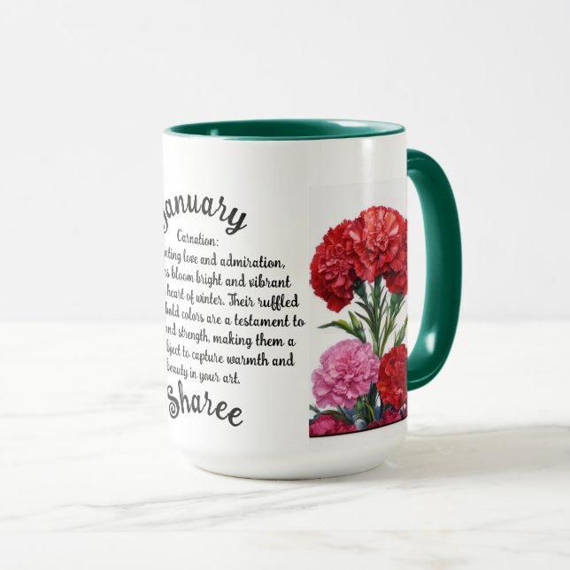 Taza Mug personalizada de las flores de nacimiento de e (Anverso derecho)