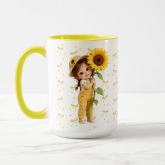 Taza Mug personalizado de niña linda con girasol | Flor