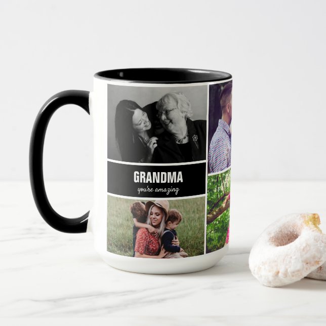 Taza Mug por Collage de fotos de la familia de las Abue (Con donut)