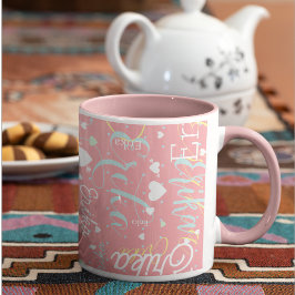 Taza Mug rosa con su nombre y corazón romántico