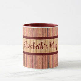 Taza Mug Rústico A Rayas De Madera