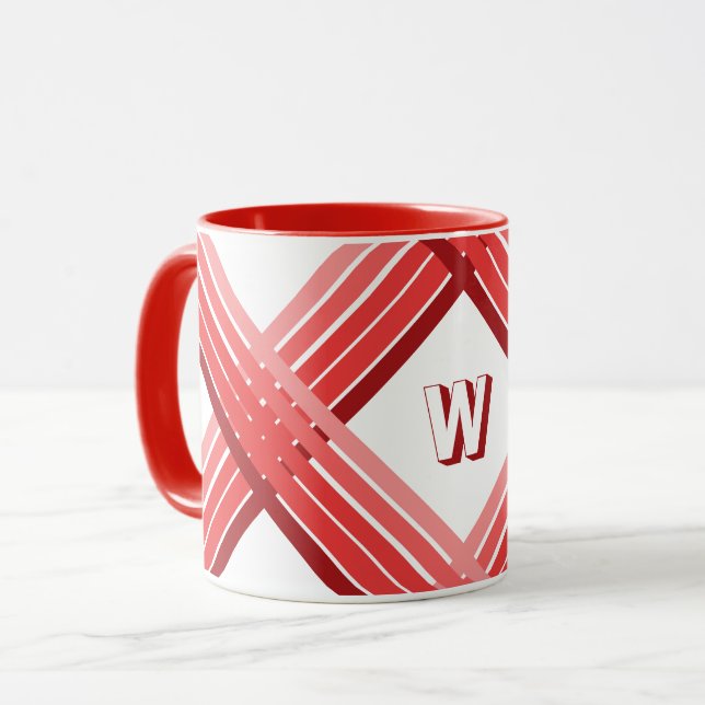 Taza Mug - Sombras de franjas rojas con iniciales (Anverso izquierdo)