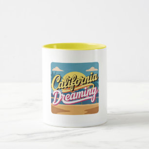Taza Mug soñadora amarilla y blanca en California