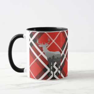 Taza Mug-Two Tone-Red y Black Plaid with Deer