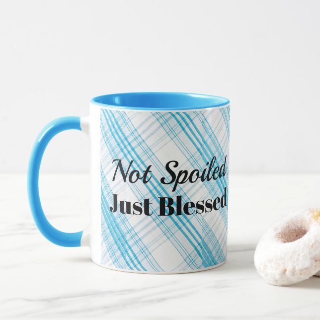 Taza Mug-Two Tone Sky Blue Plaid-Not Spoiled Just (Con donut)