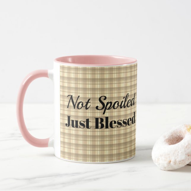 Taza Mug-Two Tone-Tan Plaid-No Mal Sencillamente Bendec (Con donut)