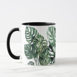 Taza Mugre blanca y negra de la hoja de Monstera