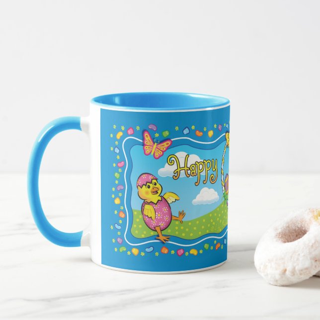 Taza Mugre cerámica de la cesta de pascua bailando (Con donut)