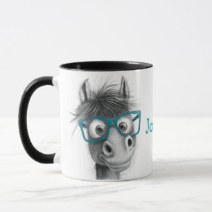 Taza Mugre de caballo personalizada con mano negra