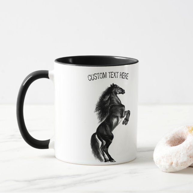 Taza Mugre de caballo salvaje y negro vertical con text (Con donut)