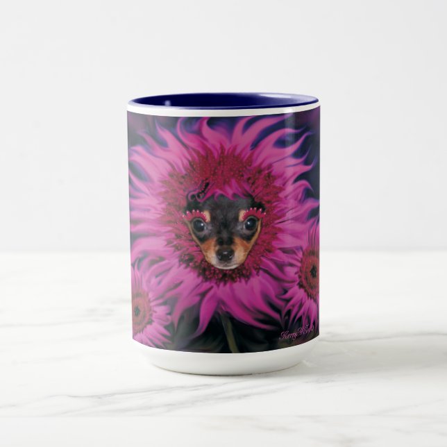 Taza Mugre de cachorros y flores rosadas de Chihuahua (Centro)