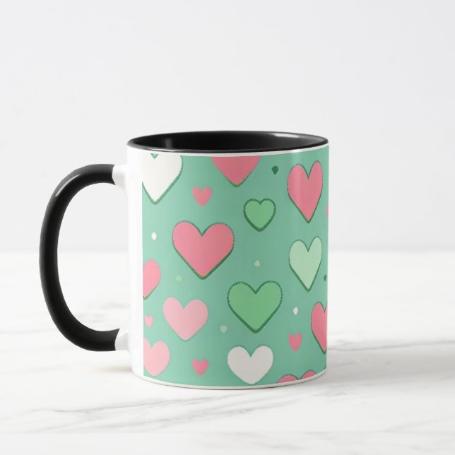 Taza Mugre de corazones verde pastel (Izquierda)