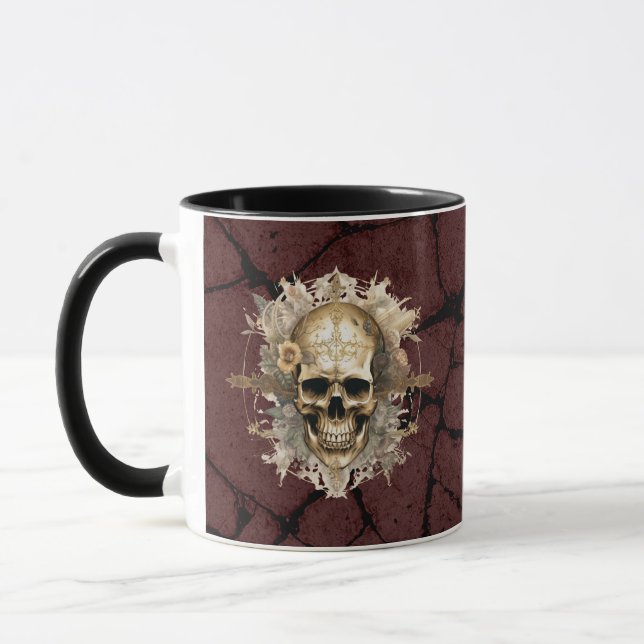 Taza Mugre de cráneo dorado con fondo de grano (Izquierda)
