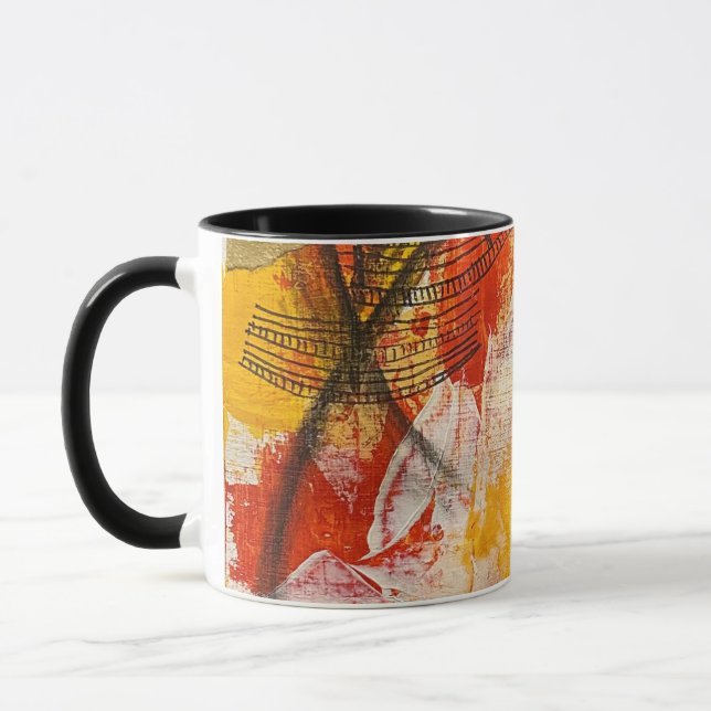 Taza Mugre de diseño abstracto rojo, amarillo y blanco  (Izquierda)