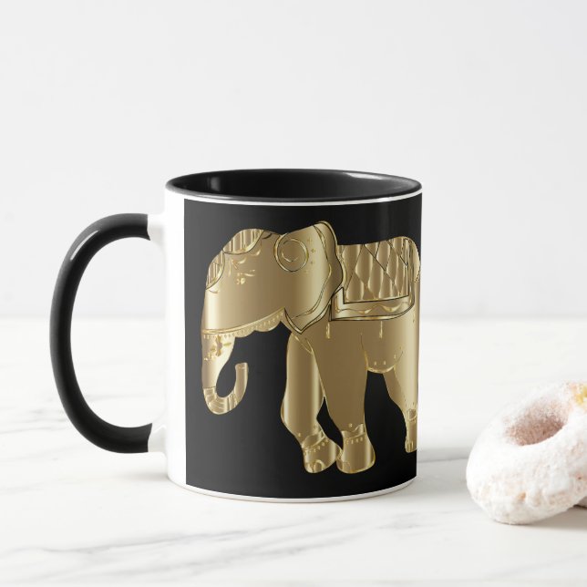 Taza Mugre de elefante negro y dorado (Con donut)